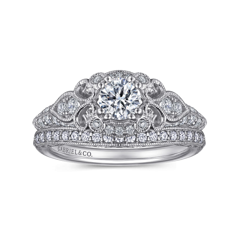 Abel - Platinum Unique Vintage Inspired Diamond Halo Engagement Ring - 0.3 ct - Shot 4