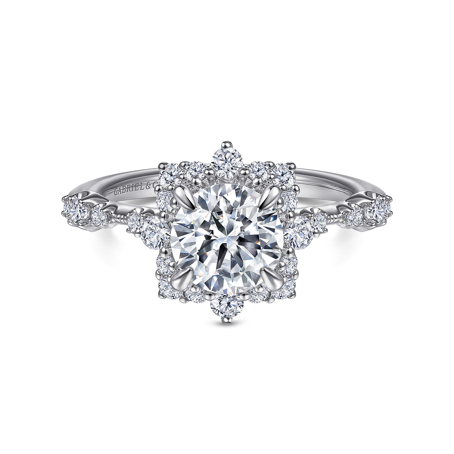 Idalia - Platinum Fancy Halo Round Diamond Engagement Ring - 0.37 ct - Shot 1