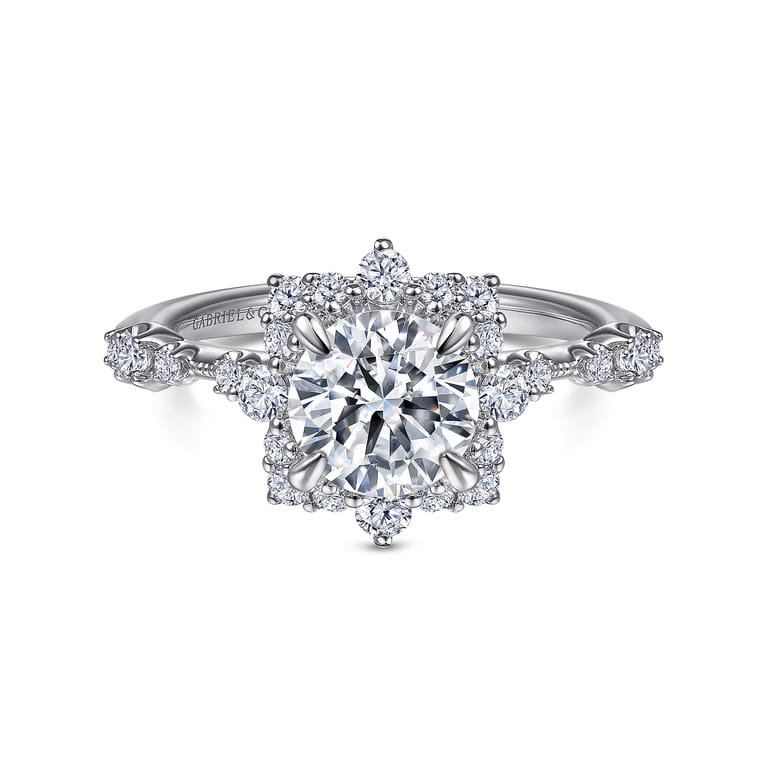 Idalia - Platinum Fancy Halo Round Diamond Engagement Ring - 0.37 ct - Shot 1
