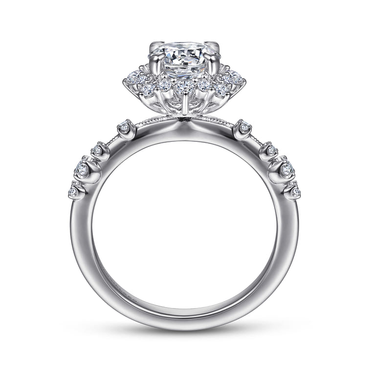 Idalia - Platinum Fancy Halo Round Diamond Engagement Ring - 0.37 ct - Shot 2