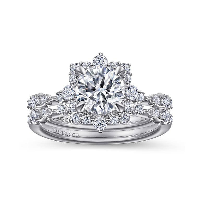 Idalia - Platinum Fancy Halo Round Diamond Engagement Ring - 0.37 ct - Shot 4