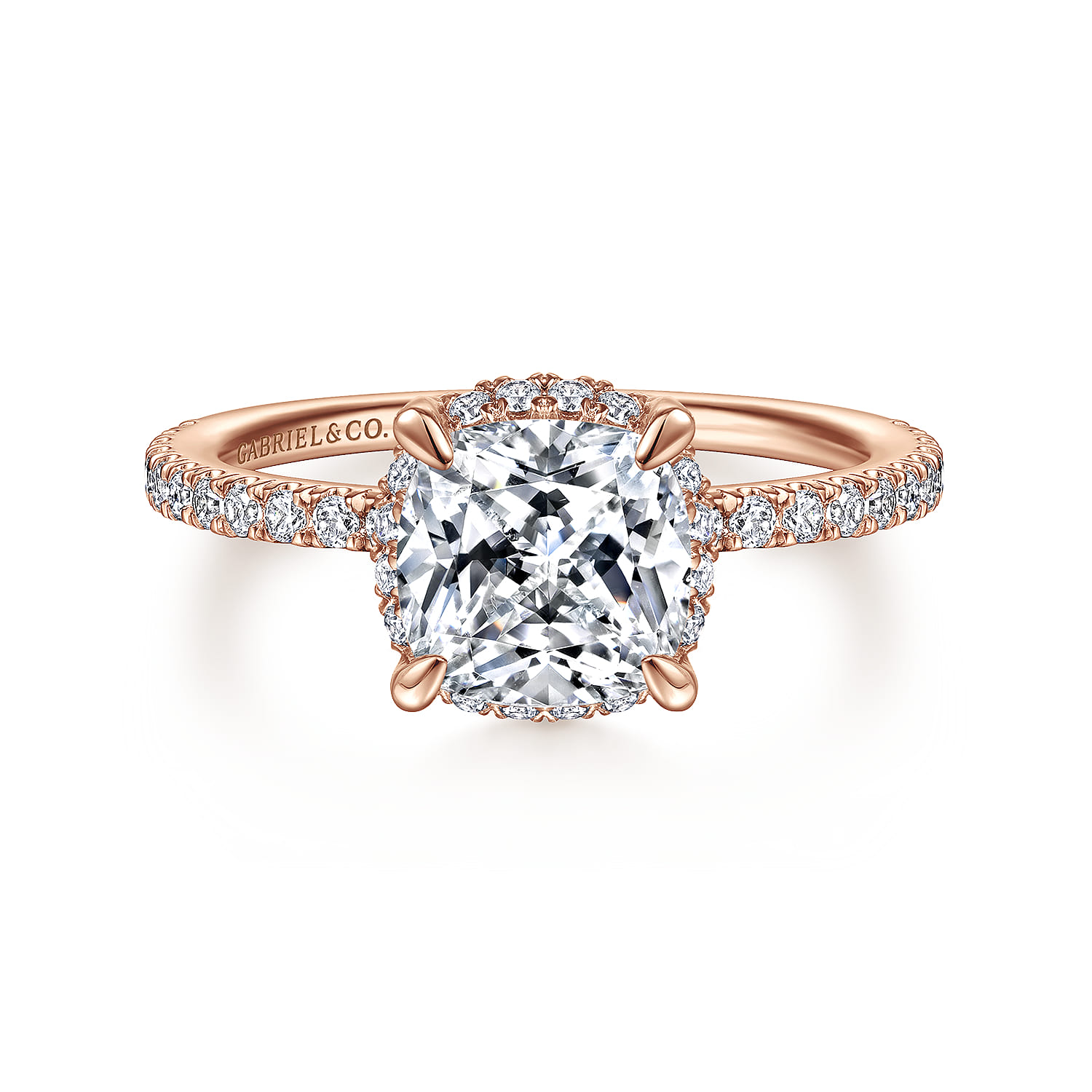 Hart - 14K Rose Gold Cushion Hidden Halo Diamond Engagement Ring - 0.34 ct - Shot 1
