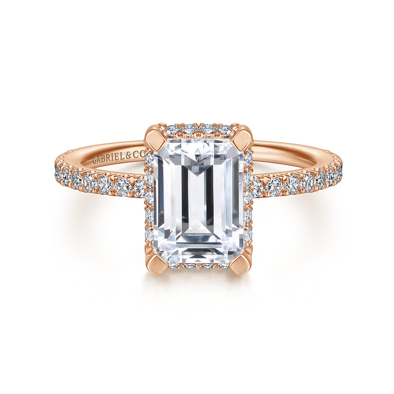 Hart - 14K Rose Gold Hidden Halo Emerald Cut Diamond Engagement Ring - 0.35 ct - Shot 1