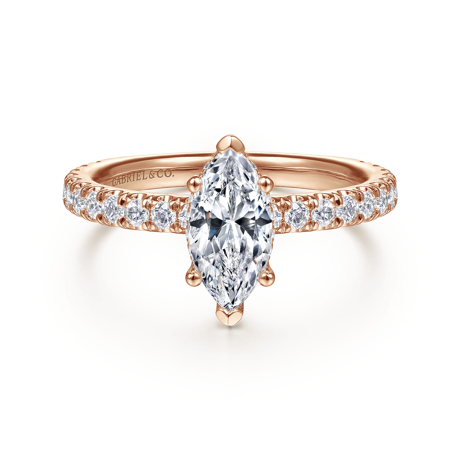 Alina - 14K Rose Gold Hidden Halo Marquise Shape Diamond Engagement Ring - 0.51 ct - Shot 1