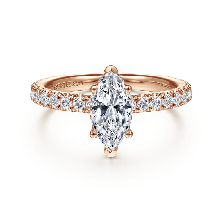 Alina - 14K Rose Gold Hidden Halo Marquise Shape Diamond Engagement Ring - 0.51 ct - Shot 1