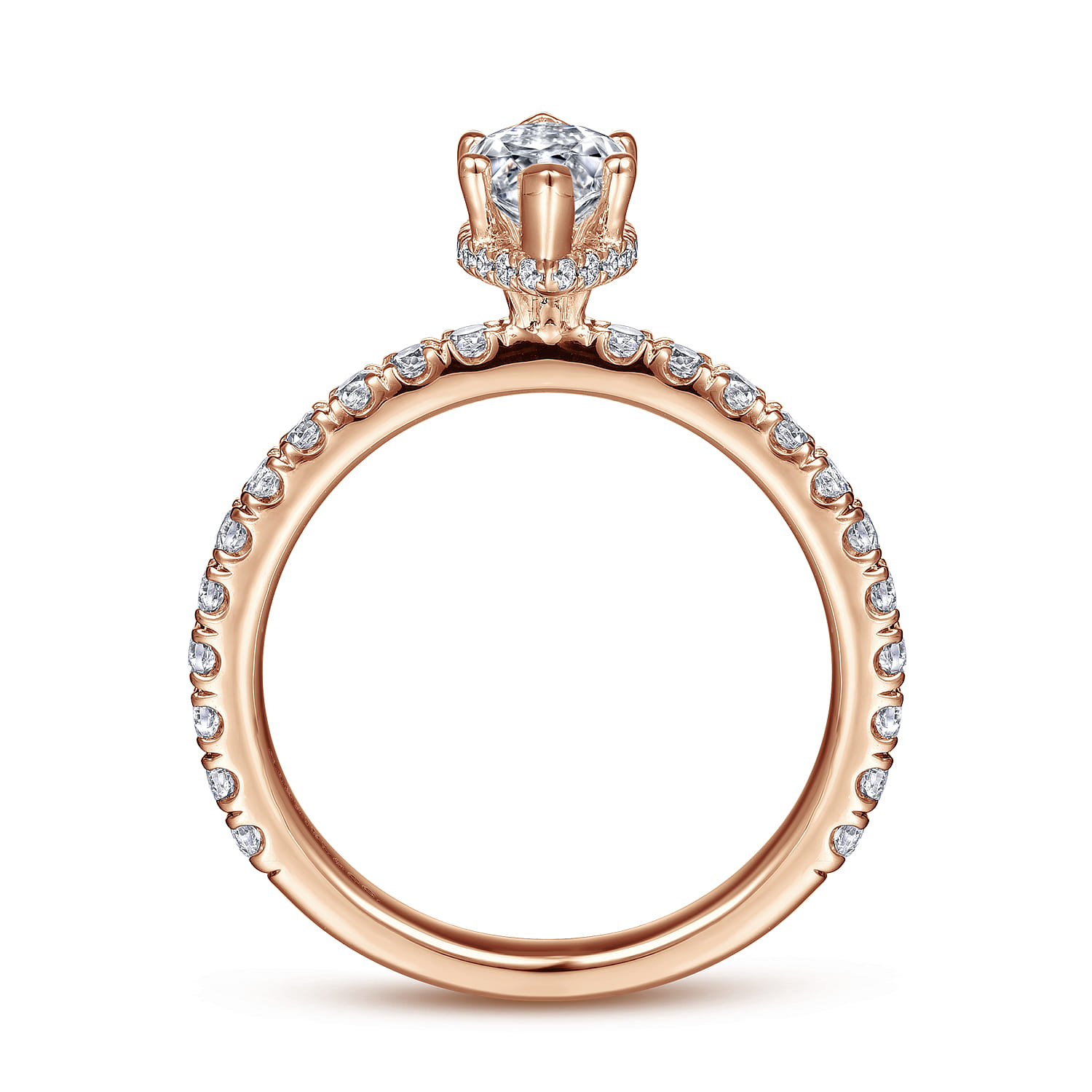 Alina - 14K Rose Gold Hidden Halo Marquise Shape Diamond Engagement Ring - 0.51 ct - Shot 2