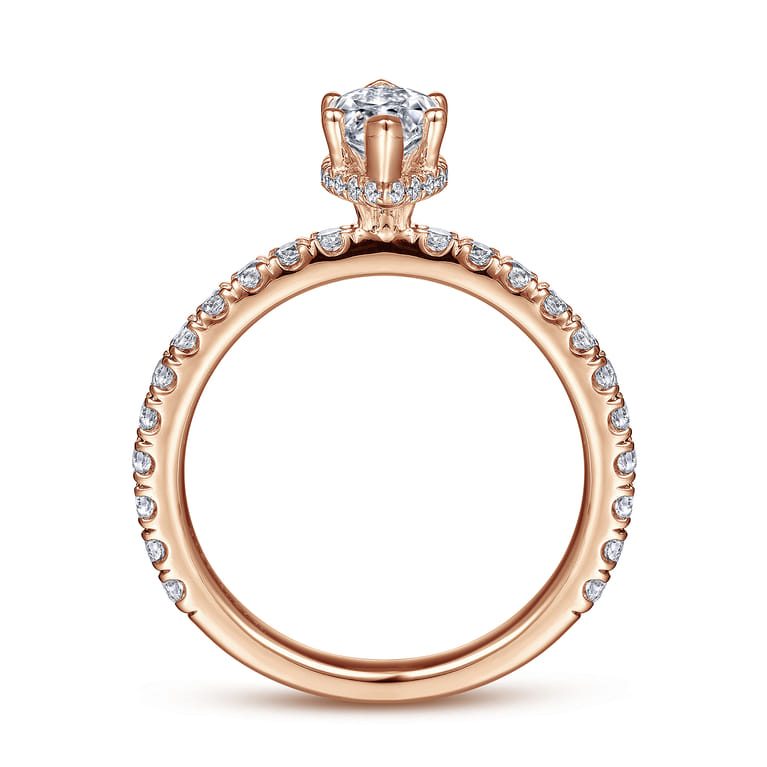 Alina - 14K Rose Gold Hidden Halo Marquise Shape Diamond Engagement Ring - 0.51 ct - Shot 2