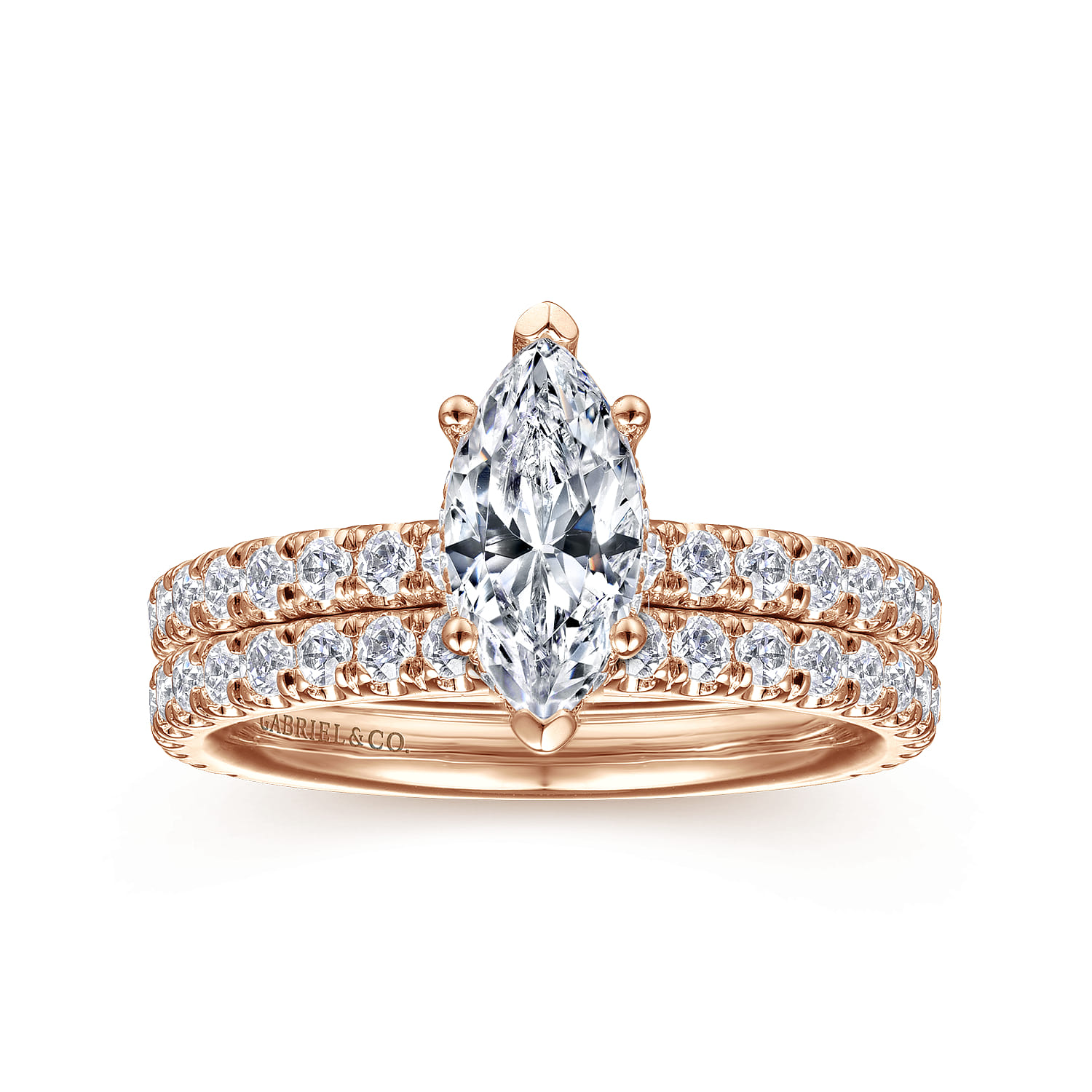 Alina - 14K Rose Gold Hidden Halo Marquise Shape Diamond Engagement Ring - 0.51 ct - Shot 4