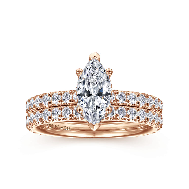 Alina - 14K Rose Gold Hidden Halo Marquise Shape Diamond Engagement Ring - 0.51 ct - Shot 4