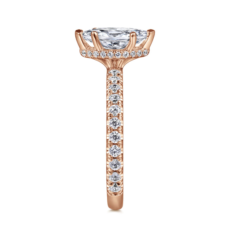 Alina - 14K Rose Gold Hidden Halo Marquise Shape Diamond Engagement Ring - 0.51 ct - Shot 5
