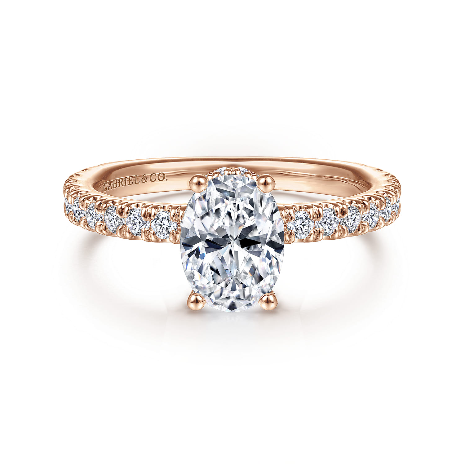 Alina - 14K Rose Gold Hidden Halo Oval Diamond Engagement Ring - 0.51 ct - Shot 1