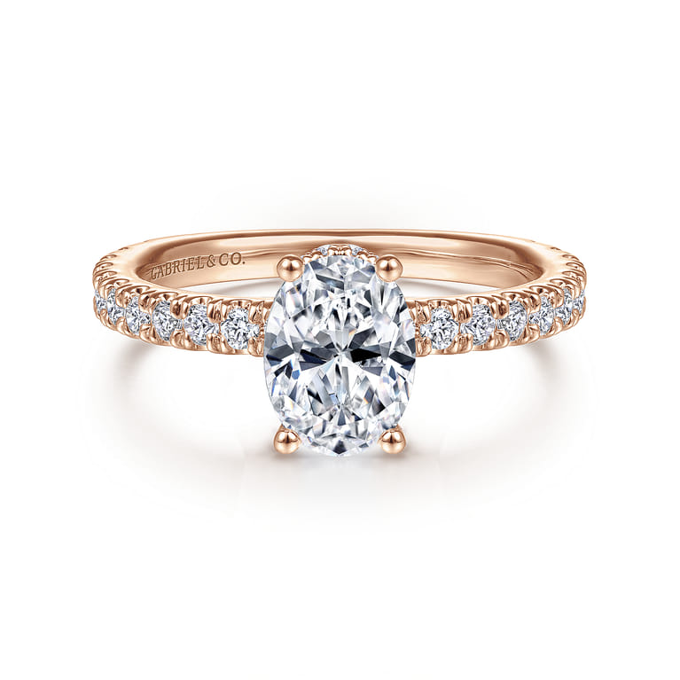 Alina - 14K Rose Gold Hidden Halo Oval Diamond Engagement Ring - 0.51 ct - Shot 1