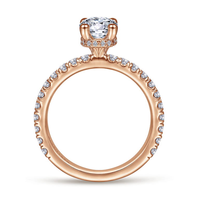 Alina - 14K Rose Gold Hidden Halo Oval Diamond Engagement Ring - 0.51 ct - Shot 2