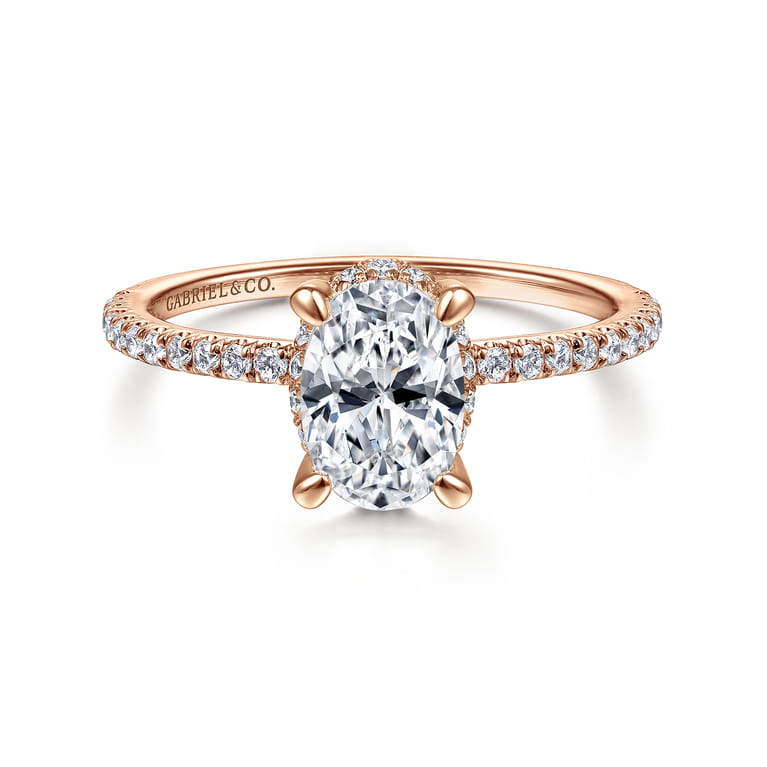 Hart - 14K Rose Gold Hidden Halo Oval Diamond Engagement Ring - 0.26 ct - Shot 1