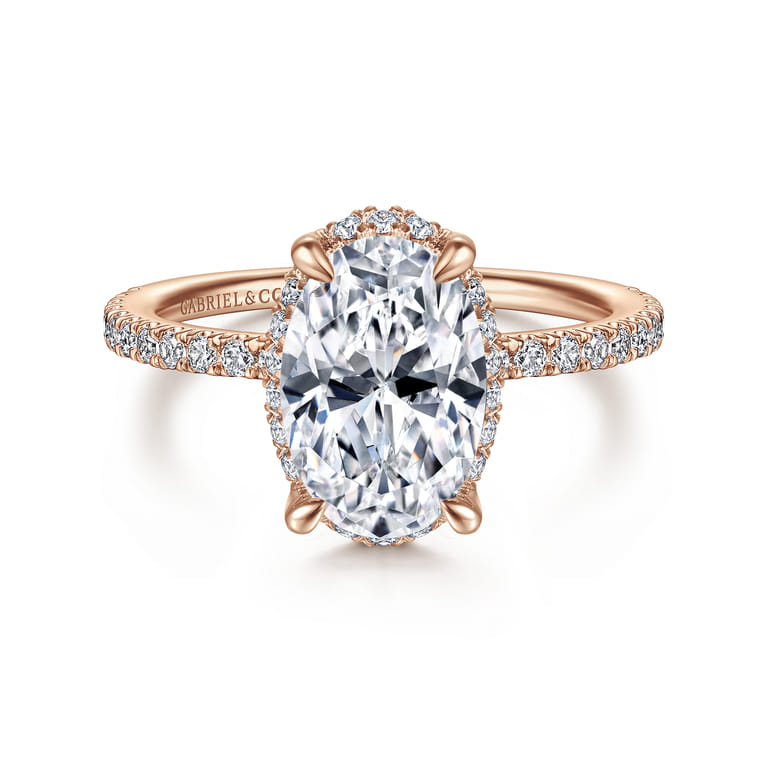Hart - 14K Rose Gold Hidden Halo Oval Diamond Engagement Ring - 0.4 ct - Shot 1