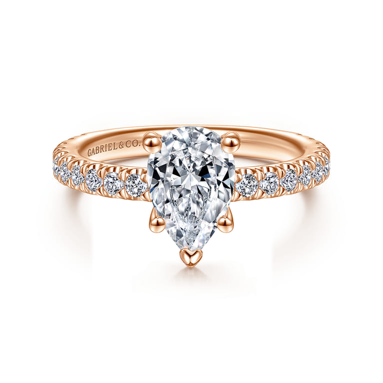 Alina - 14K Rose Gold Hidden Halo Pear Shape Diamond Engagement Ring - 0.51 ct - Shot 1