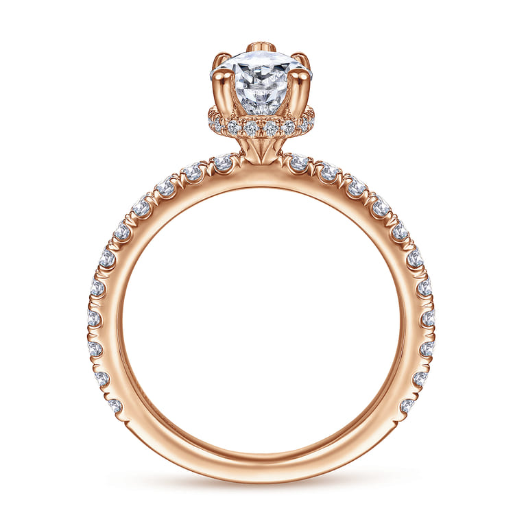 Alina - 14K Rose Gold Hidden Halo Pear Shape Diamond Engagement Ring - 0.51 ct - Shot 2