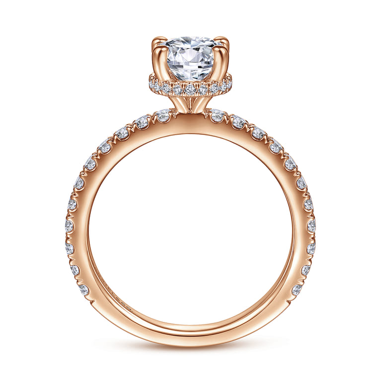 Alina - 14K Rose Gold Hidden Halo Round Diamond Engagement Ring - 0.51 ct - Shot 2
