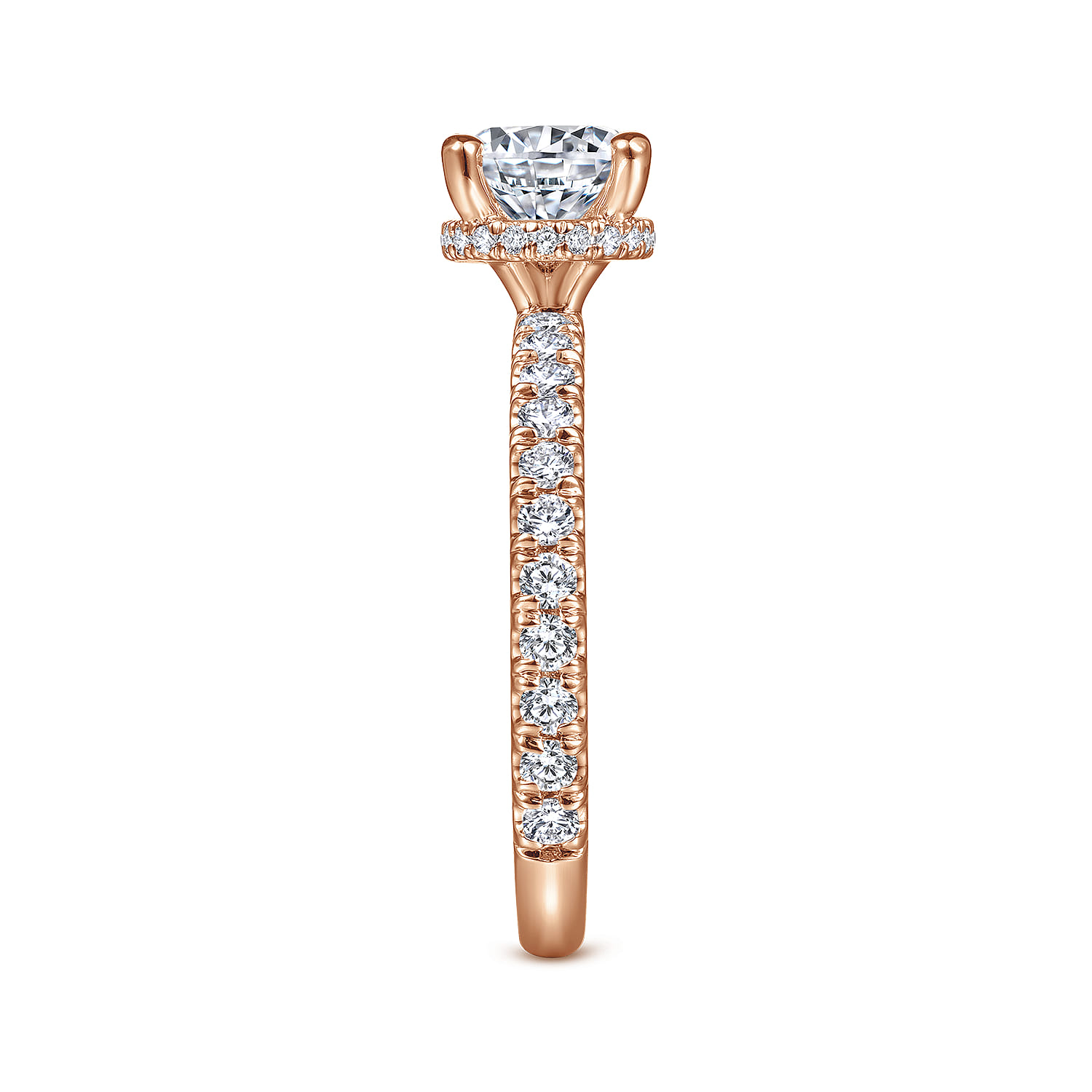 Alina - 14K Rose Gold Hidden Halo Round Diamond Engagement Ring - 0.51 ct - Shot 5