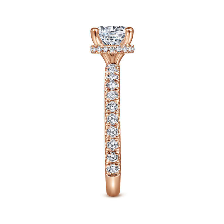 Alina - 14K Rose Gold Hidden Halo Round Diamond Engagement Ring - 0.51 ct - Shot 5
