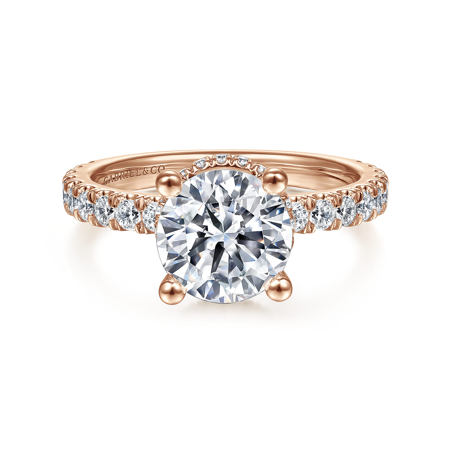 Alina - 14K Rose Gold Hidden Halo Round Diamond Engagement Ring - 0.68 ct - Shot 1