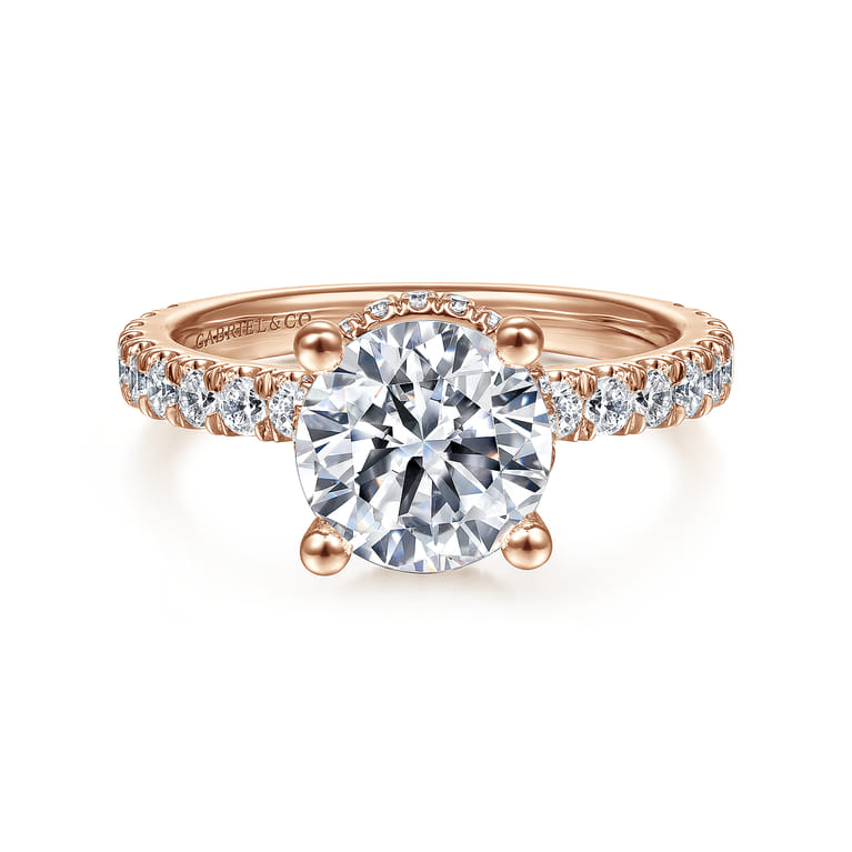 Alina - 14K Rose Gold Hidden Halo Round Diamond Engagement Ring - 0.68 ct - Shot 1