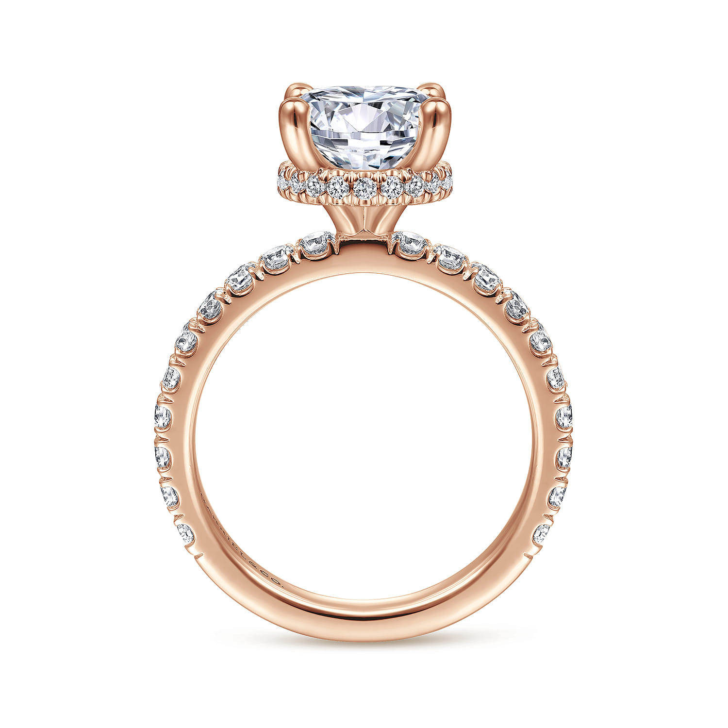 Alina - 14K Rose Gold Hidden Halo Round Diamond Engagement Ring - 0.68 ct - Shot 2