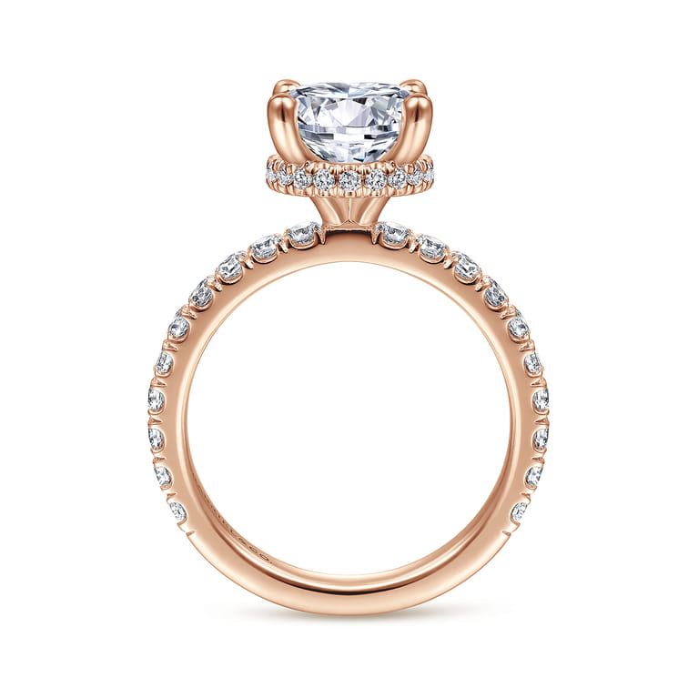 Alina - 14K Rose Gold Hidden Halo Round Diamond Engagement Ring - 0.68 ct - Shot 2