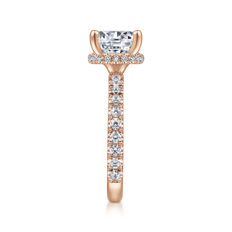 Alina - 14K Rose Gold Hidden Halo Round Diamond Engagement Ring - 0.68 ct - Shot 5