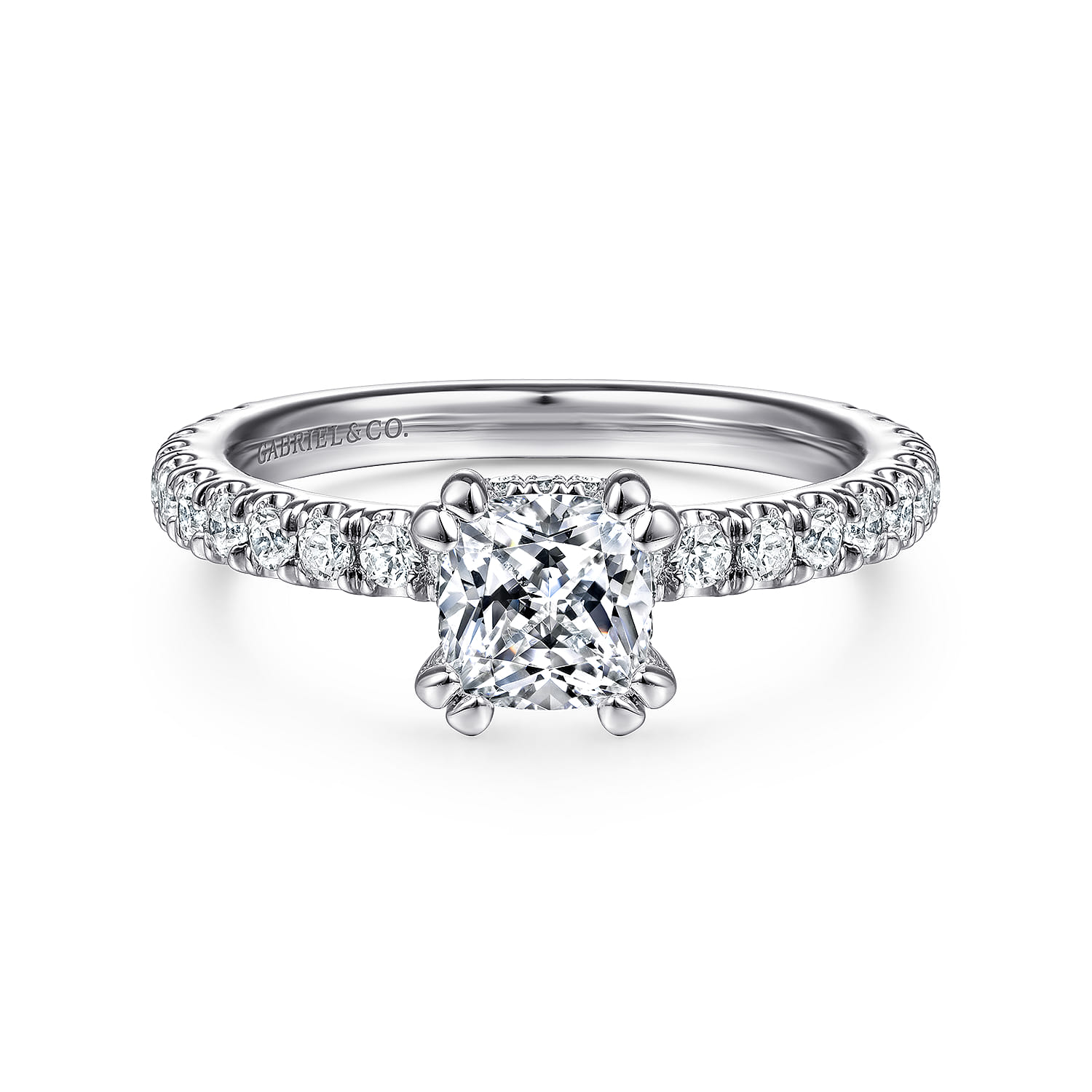 Alina - 14K White Gold Cushion Hidden Halo Diamond Engagement Ring - 0.5 ct - Shot 1