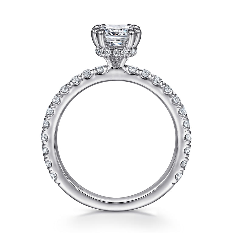 Alina - 14K White Gold Cushion Hidden Halo Diamond Engagement Ring - 0.5 ct - Shot 2
