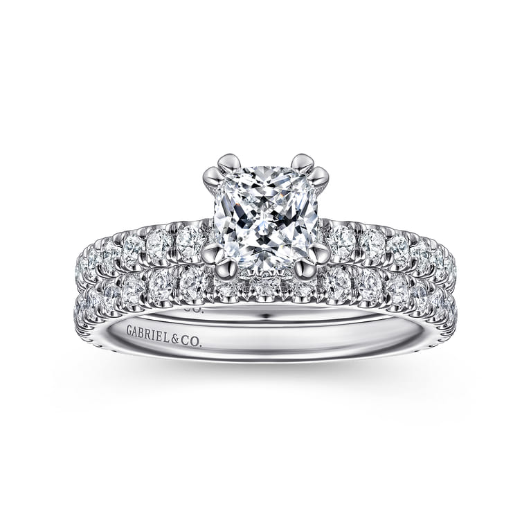 Alina - 14K White Gold Cushion Hidden Halo Diamond Engagement Ring - 0.5 ct - Shot 4