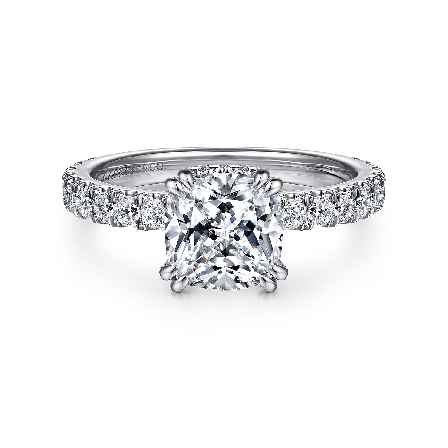 Alina - 14K White Gold Cushion Hidden Halo Diamond Engagement Ring - 0.68 ct - Shot 1