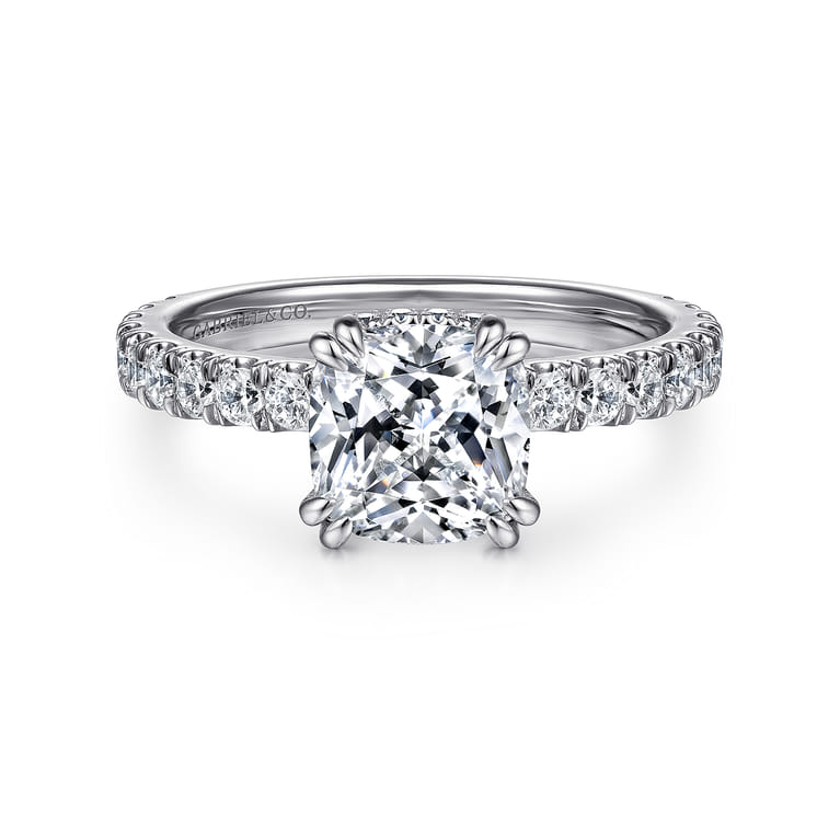 Alina - 14K White Gold Cushion Hidden Halo Diamond Engagement Ring - 0.68 ct - Shot 1