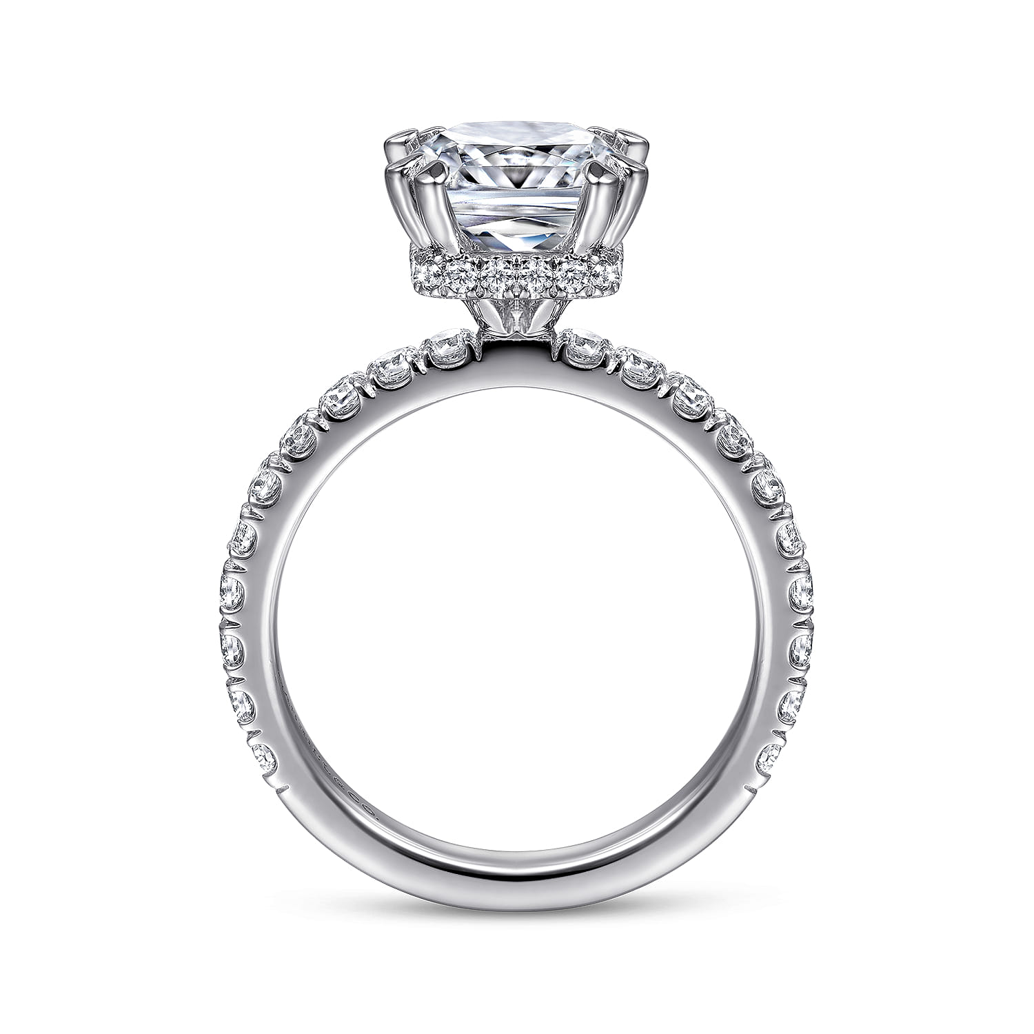 Alina - 14K White Gold Cushion Hidden Halo Diamond Engagement Ring - 0.68 ct - Shot 2