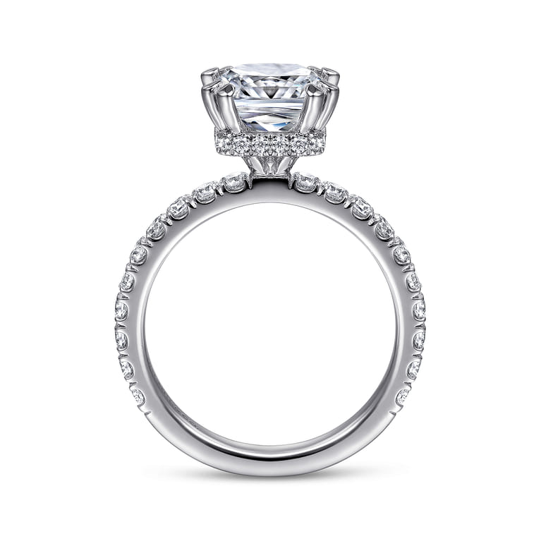Alina - 14K White Gold Cushion Hidden Halo Diamond Engagement Ring - 0.68 ct - Shot 2