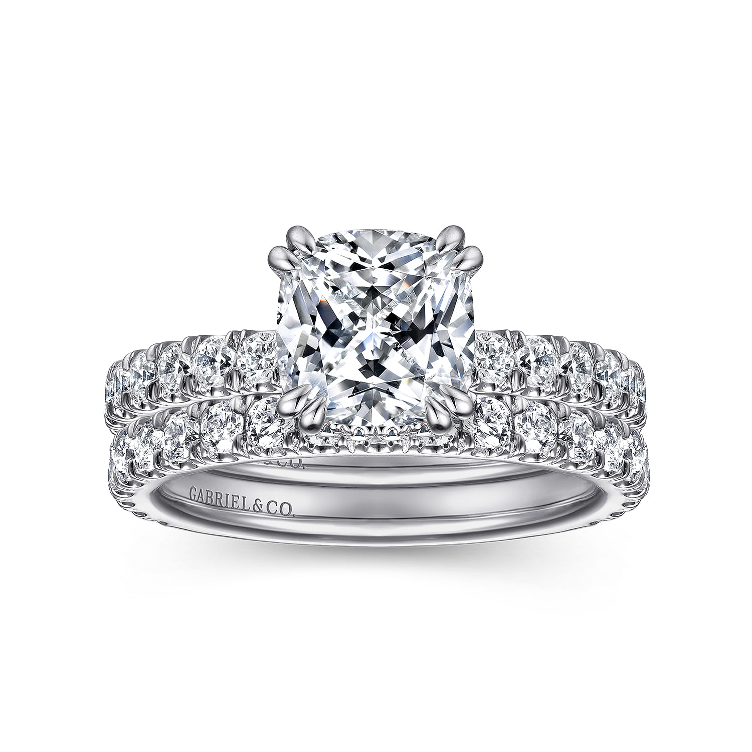 Alina - 14K White Gold Cushion Hidden Halo Diamond Engagement Ring - 0.68 ct - Shot 4