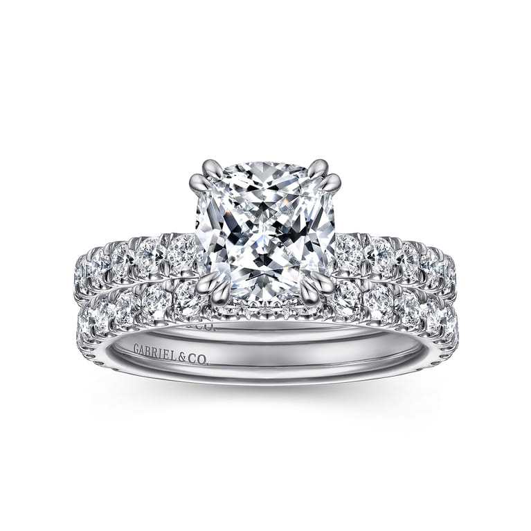 Alina - 14K White Gold Cushion Hidden Halo Diamond Engagement Ring - 0.68 ct - Shot 4