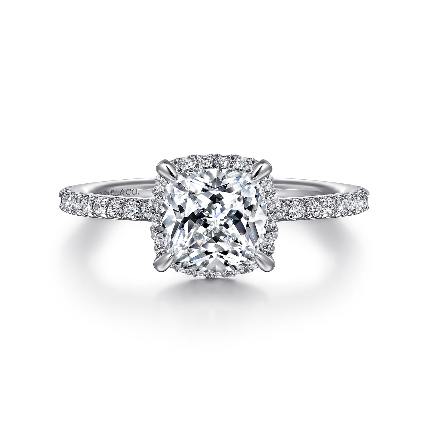 Hart - 14K White Gold Cushion Hidden Halo Diamond Engagement Ring - 0.3 ct - Shot 1