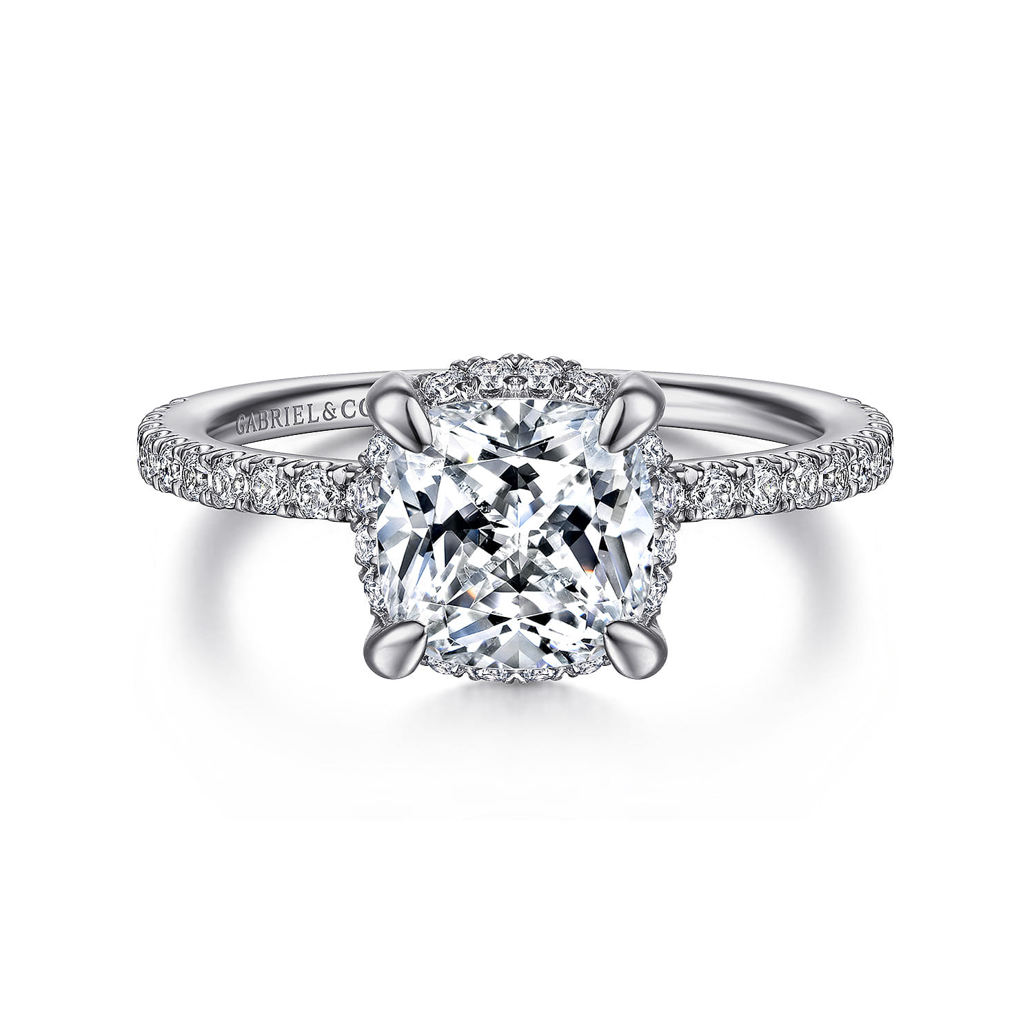 Hart - 14K White Gold Cushion Hidden Halo Diamond Engagement Ring - 0.34 ct - Shot 1