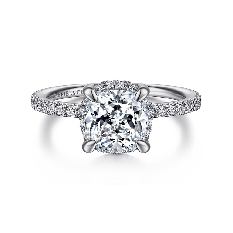Hart - 14K White Gold Cushion Hidden Halo Diamond Engagement Ring - 0.34 ct - Shot 1