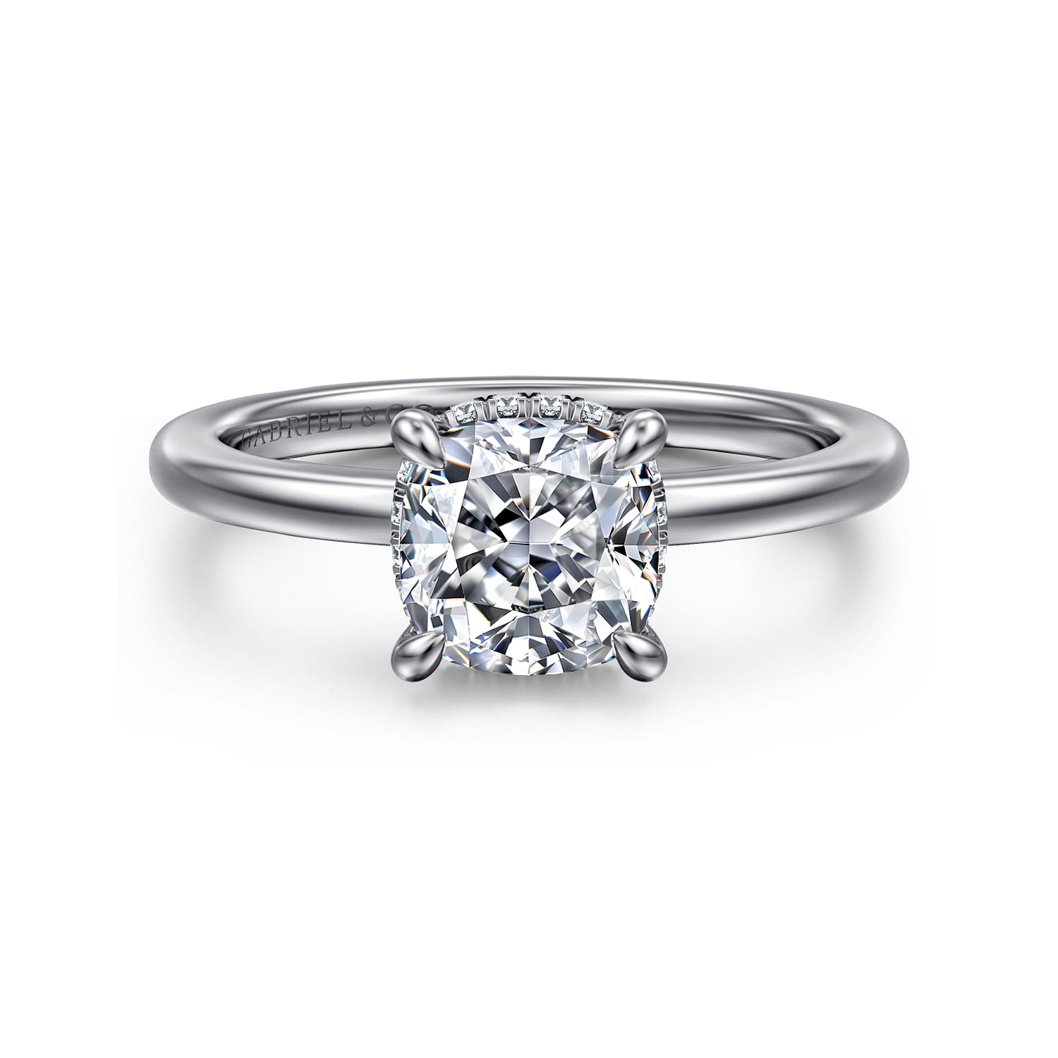 Rainah - 14K White Gold Hidden Halo Cushion Diamond Engagement Ring - 0.08 ct - Shot 1