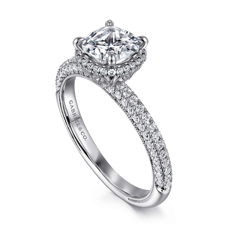 Caly - 14K White Gold Cushion Halo Diamond Engagement Ring - 0.5 ct - Shot 3