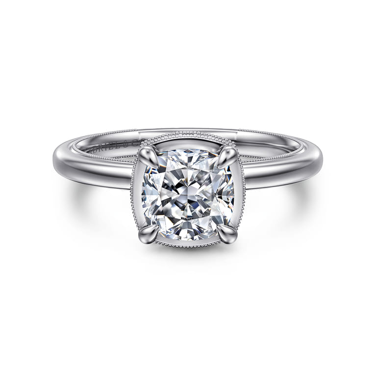Catallina - 14K White Gold Cushion Halo Diamond Engagement Ring - 0.16 ct - Shot 1
