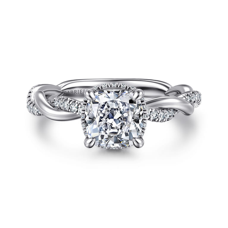 Ama - 14K White Gold Cushion Halo Diamond Engagement Ring - 0.25 ct - Shot 1