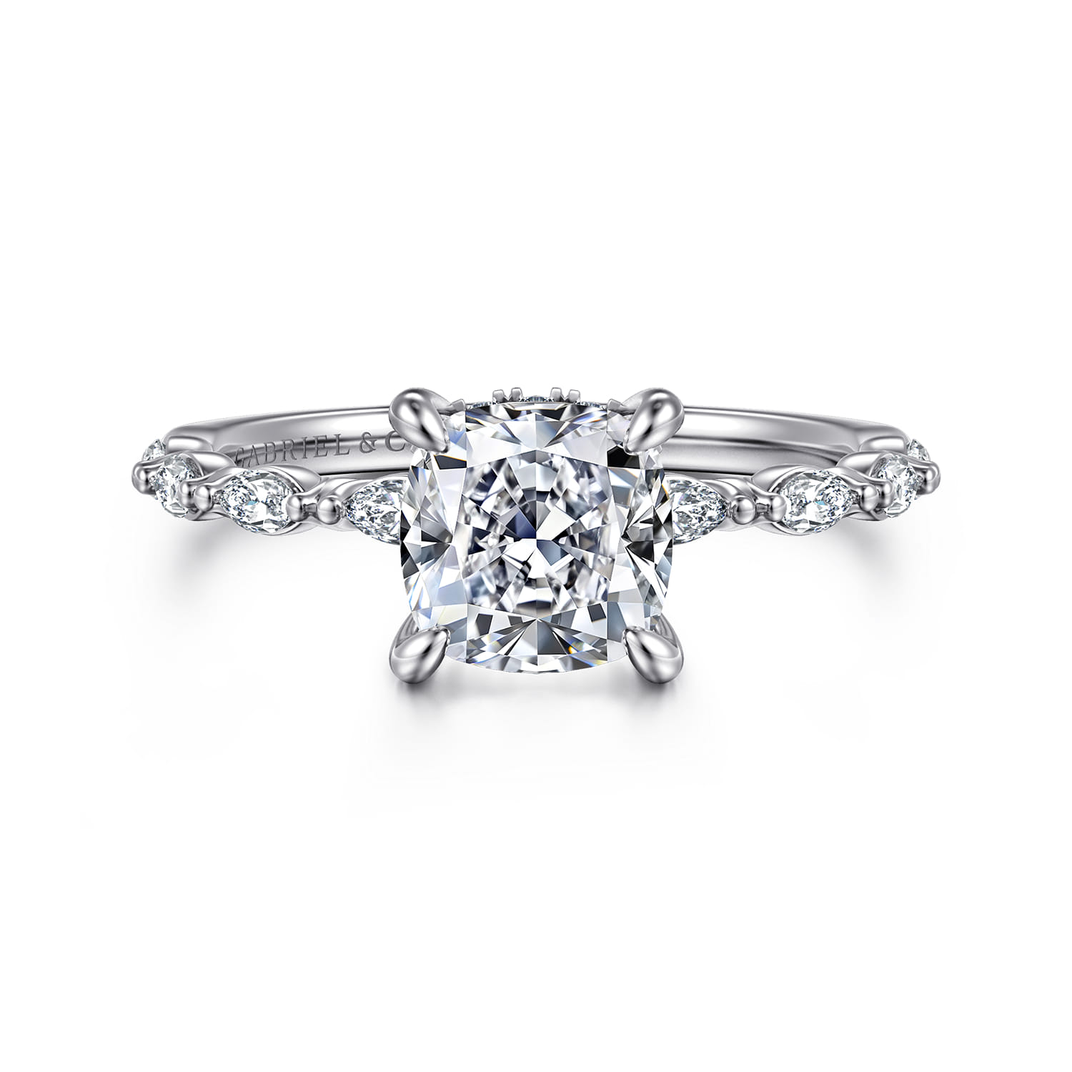Adeena - 14K White Gold Cushion Hidden Halo Diamond Engagement Ring - 0.3 ct - Shot 1