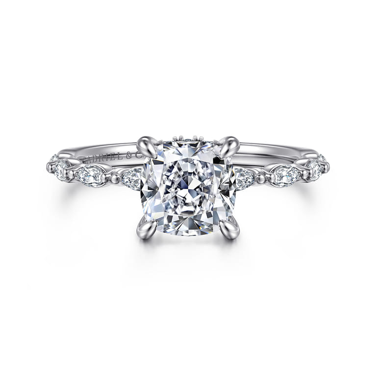 Adeena - 14K White Gold Cushion Hidden Halo Diamond Engagement Ring - 0.3 ct - Shot 1