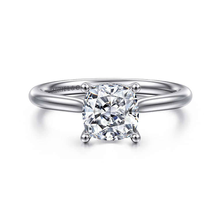 Azucena - 14K White Gold Cushion Cut Solitaire Diamond Engagement Ring - 0.05 ct - Shot 1