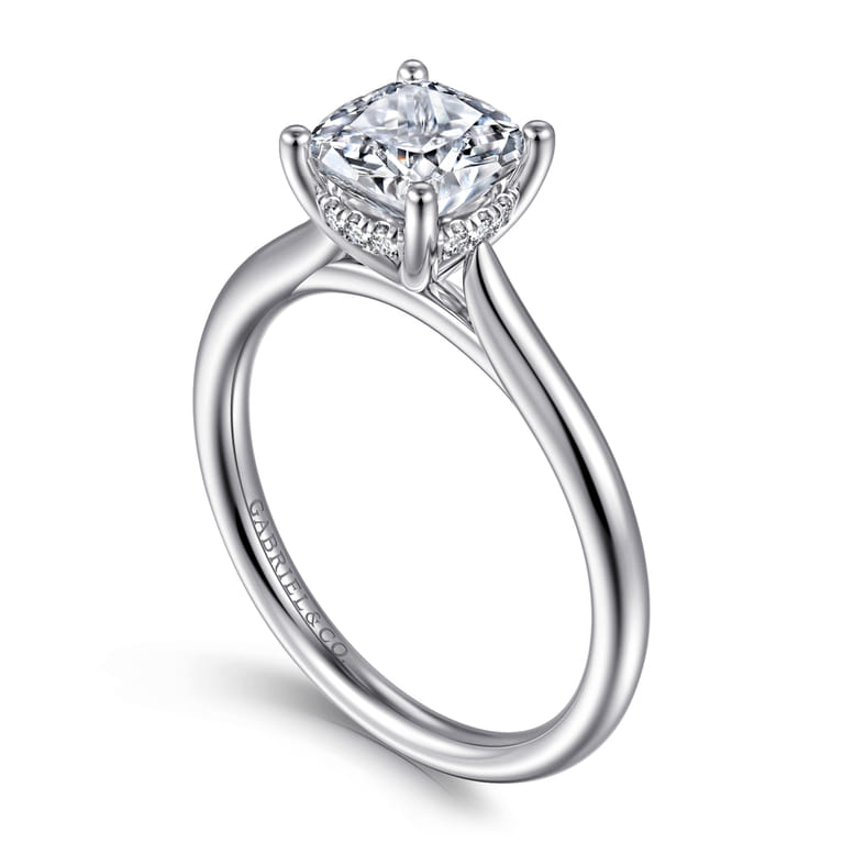 Azucena - 14K White Gold Cushion Cut Solitaire Diamond Engagement Ring - 0.05 ct - Shot 3