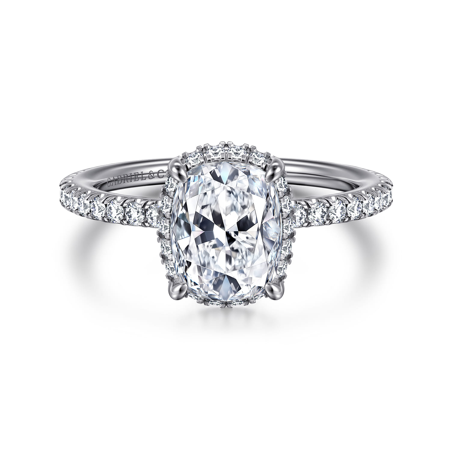 Hart - 14K White Gold Elongated Cushion Hidden Halo Diamond Engagement Ring - 0.4 ct - Shot 1
